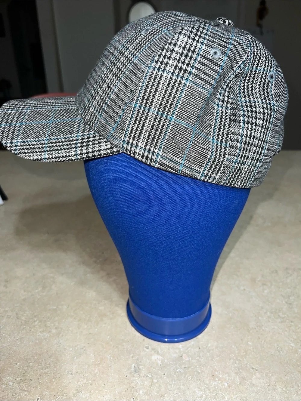 Plaid Baseball Cap with Blue Windowpane Accent - Men's Hat